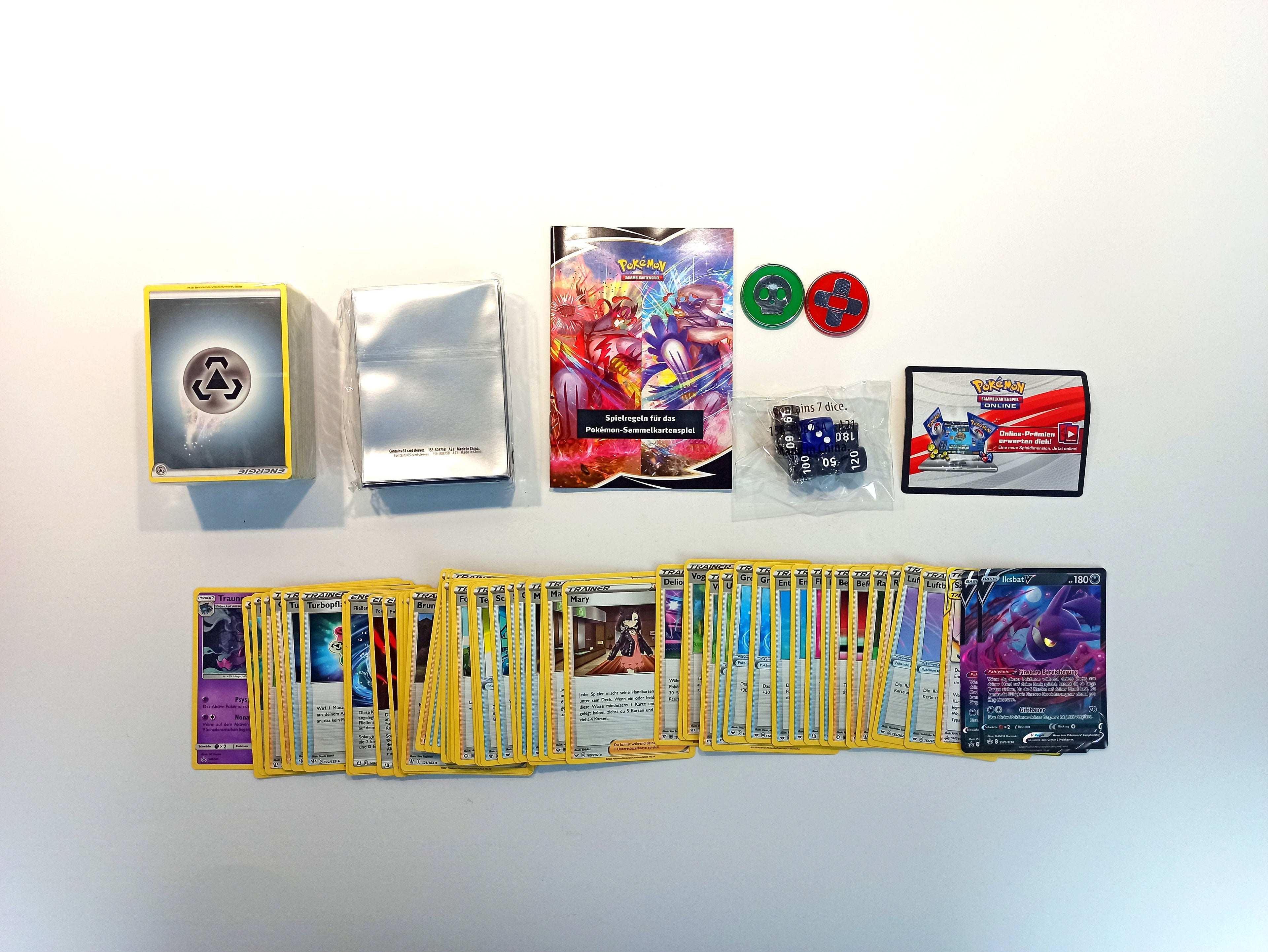 150+ Pokémon-Karten + 65 Sleeves + Spielanleitung Deutsch - Deckbau-Box Sortiment für Anfänger Beginner Starter