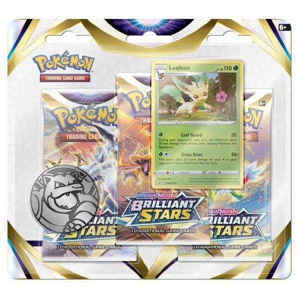 Pokémon - Sword & Shield Brilliant Stars 3-Pack Blister - Leafeon englisch cards - EN - 3 Boosterpacks