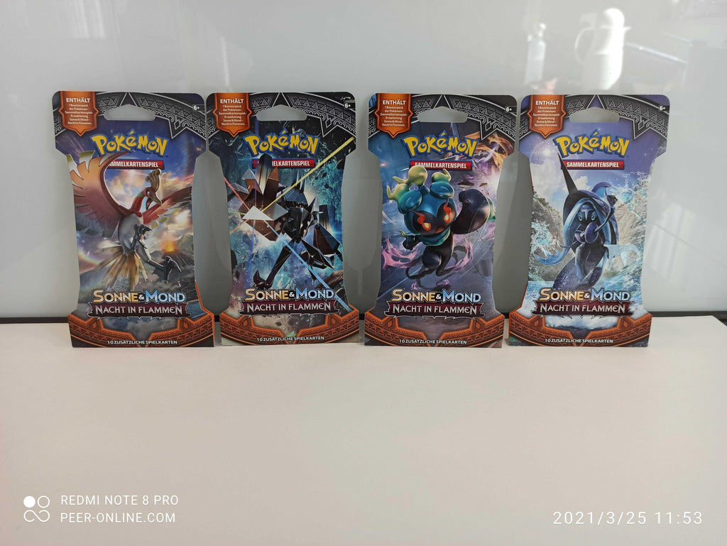 Pokémon Sammelkartenspiel- 1x Sleeved Booster -Sonne & Mond - Nacht in Flammen